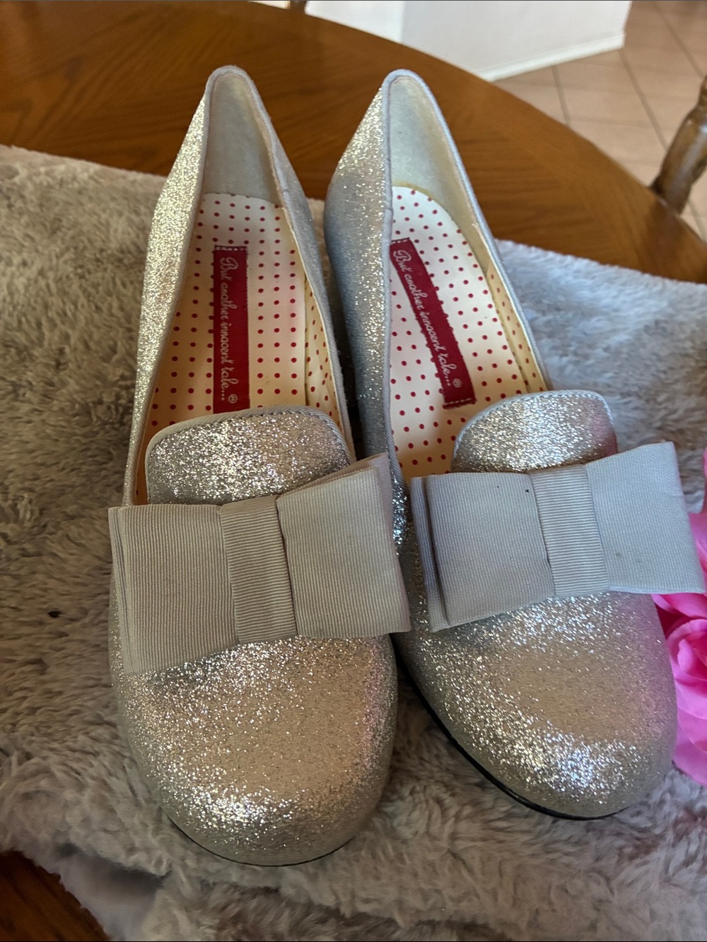 Sparkle Bow Loafers - Silver Glitter Women's Flats
